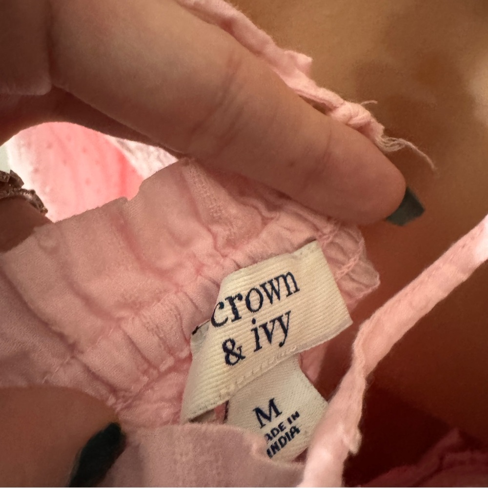 Crown & Ivy Light Baby Pink Swiss Dot Dress Smocked Medium Tier Feminine - Picture 7 of 7